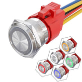 10 Amp 22mm Momentary Push Button Switch Angel Eye LED Waterproof Stainless Steel Round Self Reset 7/8'' 1NO 1NC - Blue/Stainless steel-Flat Head